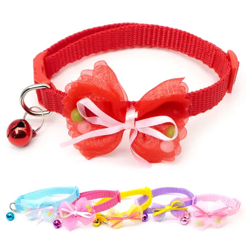 Small Dog Cat Collar Adjustable Polypropylene Pet Neck Strap With Bowknot Bell Fashion Pet Accessories
