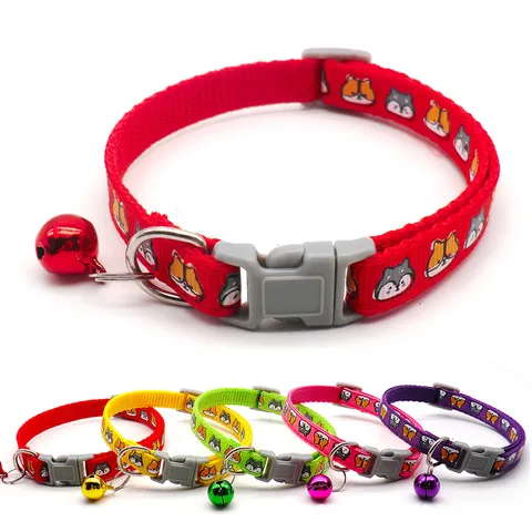 Cute Cartoon Pet Collar Cat Dog Neck Strap Woven Nylon Collar With Bell Anti-lost Pet Supplies Accessories