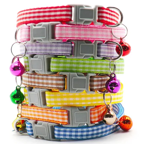 British Style Plaid Pet Collar With Bell Adjustable Nylon Dog Cat Collar Cute Puppy Neck Strap Pet Accessories