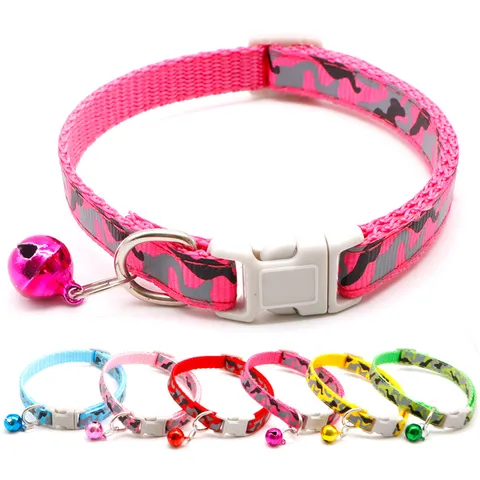 Adjustable Camouflage Pet Collar With Bell Nylon Woven Dog Cat Neck Strap Anti-Loss Daily Pet Walking Accessories