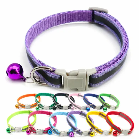 Pet Dog Cat Reflective Collar Adjustable Safety Quick Release Buckle With Bell Small Dogs Outdoor Walking Neck Strap
