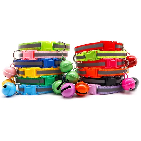 Pet Dog Cat Collar Reflective Safety Quick Release Adjustable Nylon Fabric With Bell Pet Walking Accessories