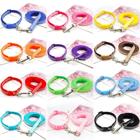 Retro Plaid Pet Collar And Leash Set Small Dog Cat Walking Leash Adjustable Nylon Webbing Collar Pet Accessories