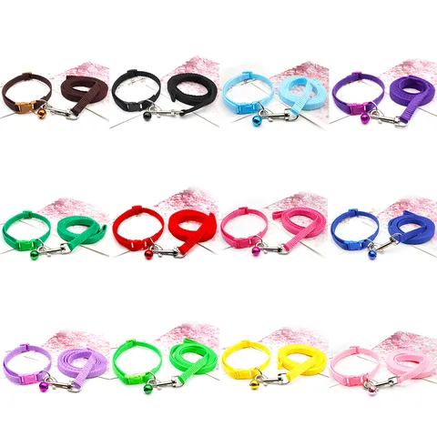 Pet Collar And Leash Set Durable Nylon Webbing Small Dog Cat Walking Lead With Bell Adjustable Outdoor Pet Supplies