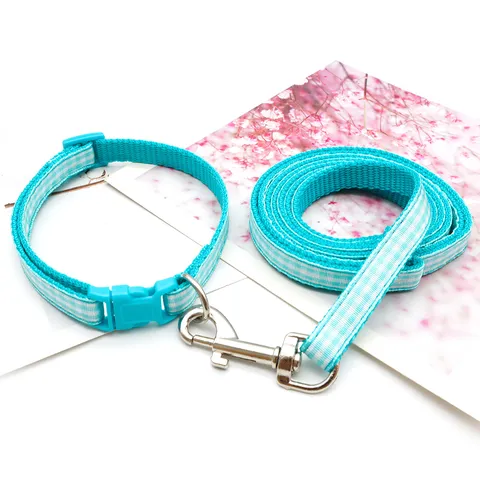Retro Plaid Pet Collar And Leash Set Small Dog Cat Walking Leash Adjustable Nylon Webbing Collar Pet Accessories