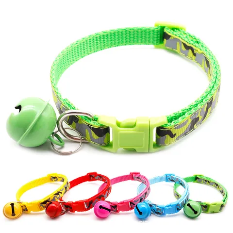 Camouflage Pet Collar For Small Dogs Cats Adjustable Nylon Puppy Neck Strap With Bell Outdoor Pet Accessories