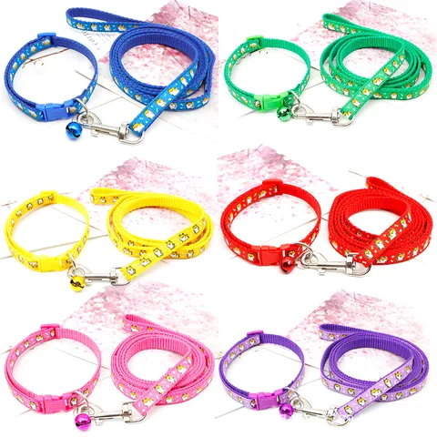 Ensemble Laisse Et Collier Pour Chien Dessin Animé Polypropylène Réglable Anti-perte Laisse De Promenade Pour Animaux Avec Cloche Pour Petits Chiens Chats