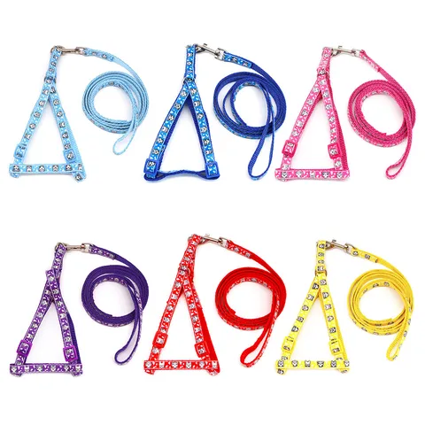 Pet Collar And Leash Set Adjustable Small Dog Cat Harness With Bell Polypropylene Cute Cartoon Animal Print Walking Gear