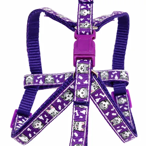Pet Collar And Leash Set Adjustable Small Dog Cat Harness With Bell Polypropylene Cute Cartoon Animal Print Walking Gear
