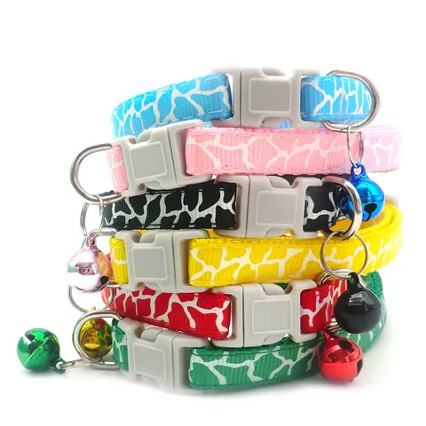 Small Pet Collar Cute White Cracked Pattern Nylon Cat Dog Puppy Neck Strap With Bell Pet Walking Accessories