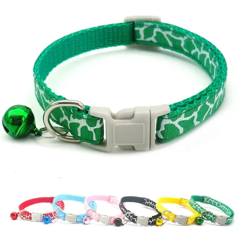 Small Pet Collar Cute White Cracked Pattern Nylon Cat Dog Puppy Neck Strap With Bell Pet Walking Accessories