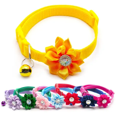 Pet Collar Cute Floral Bowknot Bell Polypropylene Adjustable Neck Strap For Cats Dogs Small Pets Daily Accessories