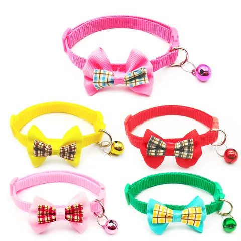Schattig Huisdier Ruitjes Strik Halsband Met Bel Verstelbare Nylon Kat Hond Nekband Mode Pup Huisdier Accessoires