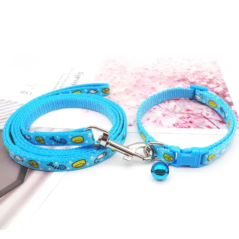 Anche Hand Made Cartoon Print Pet Leash And Collar Set Polypropylene Nylon Dog Leash With Bell Small Dogs And Cats Walking Leash