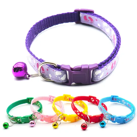 Cute Cartoon Paw Print Pet Collar With Bell Adjustable Nylon Cat And Dog Neck Strap Daily Walking Pet Accessories