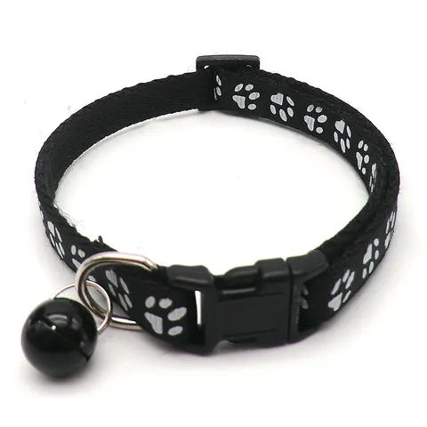 Polypropylene Pet Collar with Bell Cartoon Paw Print Adjustable Quick Release Safety Neck Strap for Small Dogs and Cats