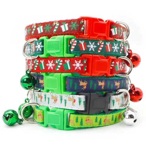 Christmas Pet Collar Cartoon Print Polypropylene Adjustable Puppy Kitten Neck Strap With Bell Festive Pet Accessory