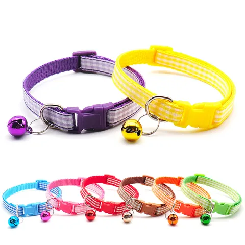 British Style Plaid Pet Collar Polypropylene Cat Dog Neck Strap With Bell Cute Decorative Pet Accessories For Daily Use