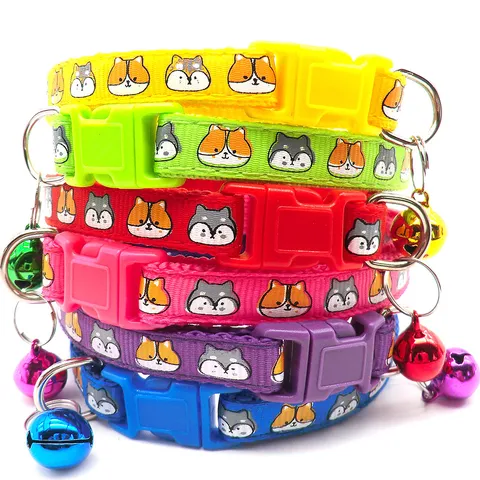 Colorful Cartoon Pet Collar With Bell Adjustable Puppy Dog Cat Neck Strap Daily Walking Accessories Pet Gift