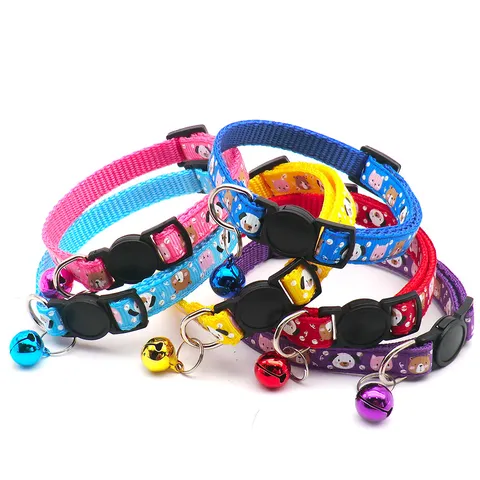 Durable Cartoon Print Pet Collar Adjustable Small Dog Cat Neck Strap with Bell Polypropylene