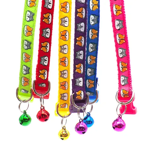 Colorful Cartoon Pet Collar With Bell Adjustable Puppy Dog Cat Neck Strap Daily Walking Accessories Pet Gift