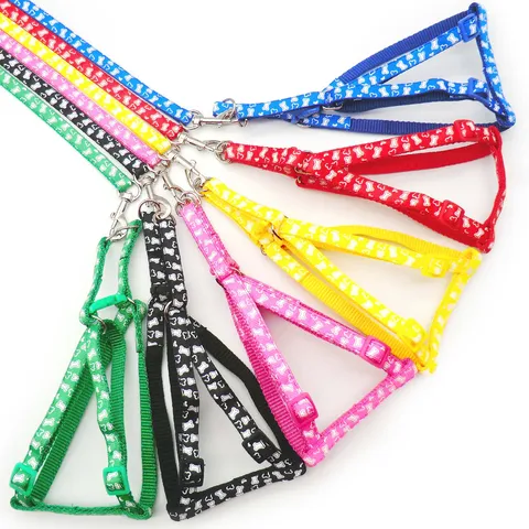 Small Dog Cat Harness And Leash Set Polypropylene Webbing Bone Print Vest Style Walking Lead For Puppy Pet Supplies