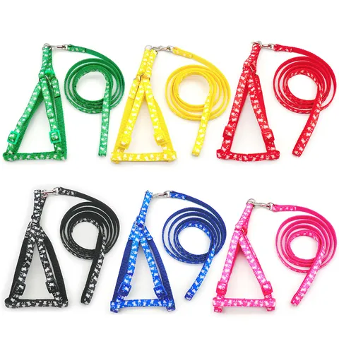 Small Dog Cat Harness And Leash Set Polypropylene Webbing Bone Print Vest Style Walking Lead For Puppy Pet Supplies