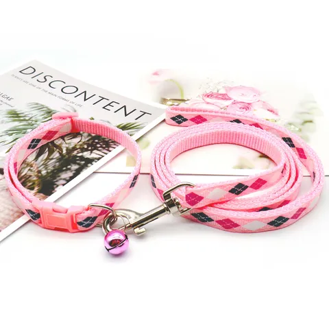 Polypropylene Diamond Lattice Pet Dog Leash And Collar Set With Bell Small Dogs Cats Walking