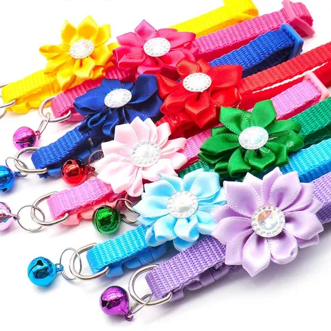 Pet Collar Cute Floral Bowknot Bell Polypropylene Adjustable Neck Strap For Cats Dogs Small Pets Daily Accessories