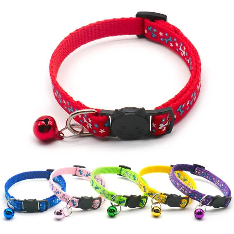 Pet Collar Cute Bone Print Nylon Dog Collar With Bell Safety Buckle Adjustable Small Dog Cat Neck Strap Pet Accessories