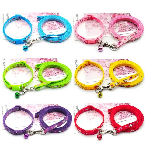 Cute Rabbit Print Pet Leash Set Polypropylene Webbing Dog Leash And Cat Collar With Bell Outdoor Walking Pet Accessories