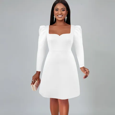 Robe de Soirée de Fête Élégante Col Carré Manches Longues Nœud Papillon Dos Nu pour Femmes Sexy Coupe Slim Polyester