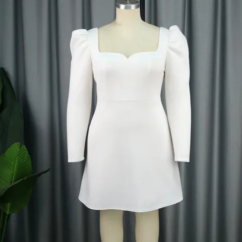Robe de Soirée de Fête Élégante Col Carré Manches Longues Nœud Papillon Dos Nu pour Femmes Sexy Coupe Slim Polyester