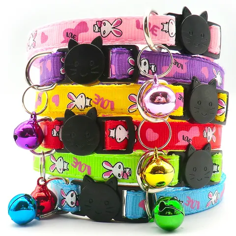 Cartoon Printed Pet Collar With Bell Cute Cat Dog Neck Strap Adjustable Safety Buckle Polypropylene Pet Accessories