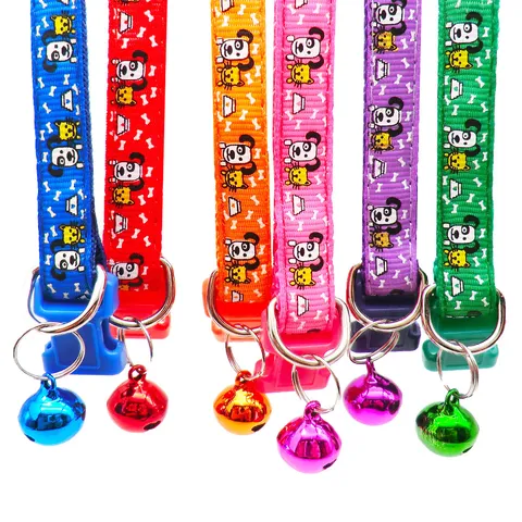 Cartoon Print Pet Necklace Dog Collar Cat Print Necklace Pet Decorative Accessories With Metal Bell Adjustable