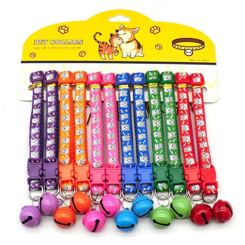 Colorful Pet Collar With Bell Cartoon Print Polypropylene Webbing Adjustable Cat Dog Neck Strap Pet Accessories