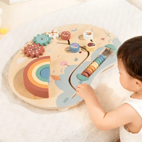 Planche d'Activité Sensorielle Arc-en-Ciel en Bois Montessori Jouet d'Éducation Précoce Coordination Œil-Main pour Tout-Petits