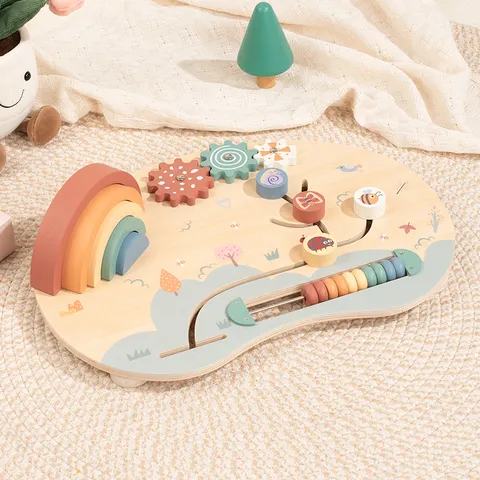 Planche d'Activité Sensorielle Arc-en-Ciel en Bois Montessori Jouet d'Éducation Précoce Coordination Œil-Main pour Tout-Petits