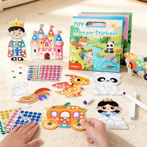 Children DIY Mosaic Stickers And Coloring Two In One Art Craft Kit Educational Handmade Toy For Kids Early Learning