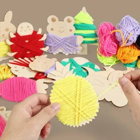Kinder DIY Garn Wickel Handwerk Spiel Set Pädagogisch Holz Tier Pflanze Brett Kreatives Handgemachtes Spielzeug Für Kinder Geschenk