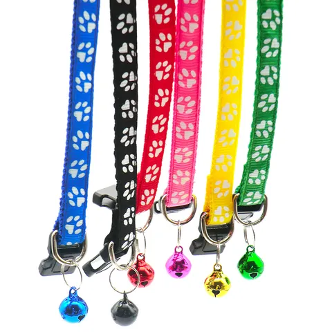 Pet Collar Adjustable Cat Dog Neck Strap With Bell Cute Paw Print Polypropylene Pet Supplies For Outdoor Walking