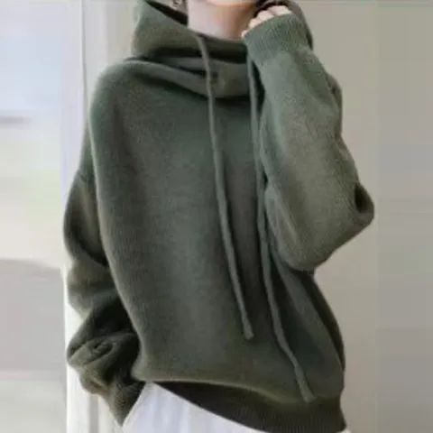 Dames Casual Losse Effen Kleur Lange Mouw Met Capuchon Wol Trui Winter Gebreide Top