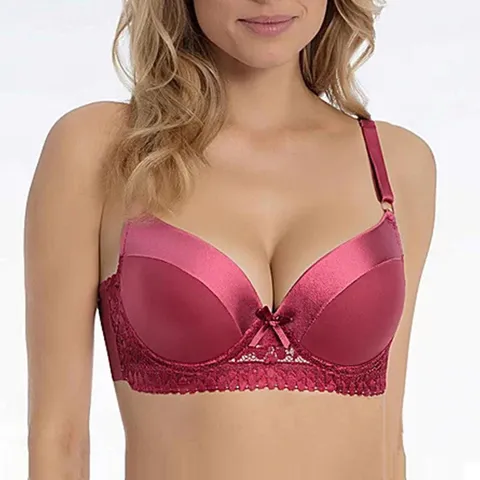 Reggiseno Push-Up Sexy da Donna Tinta Unita Finitura in Pizzo Coppa Liscia con Ferretto Spallina Regolabile Intimo Quotidiano