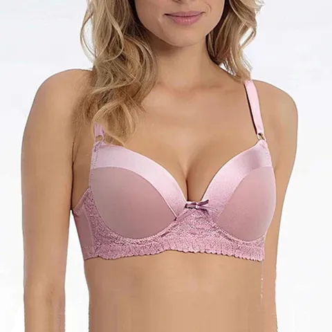Reggiseno Push-Up Sexy da Donna Tinta Unita Finitura in Pizzo Coppa Liscia con Ferretto Spallina Regolabile Intimo Quotidiano