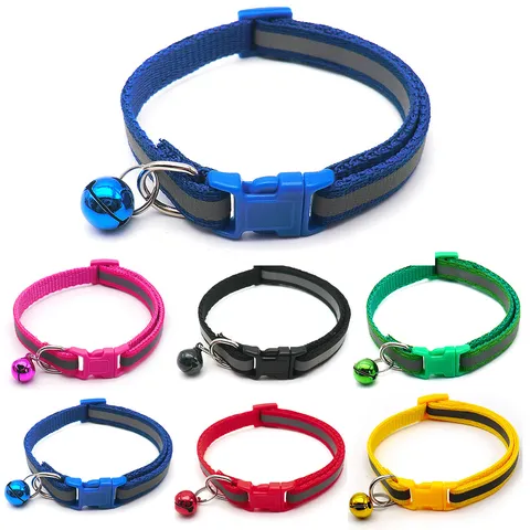 Reflective Pet Collar Adjustable Nylon Dog Collar With Bell Anti Lost Cat Collar For Night Walking Pet Supplies