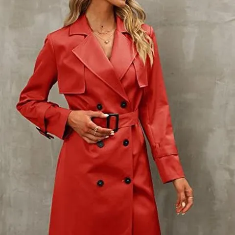 Donne Moda Doppiopetto Cinturata Vestibilità Slim Trench Coat Revers Manica Lunga Elegante Casual Capospalla