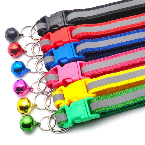 Reflective Pet Collar Adjustable Nylon Dog Collar With Bell Anti Lost Cat Collar For Night Walking Pet Supplies