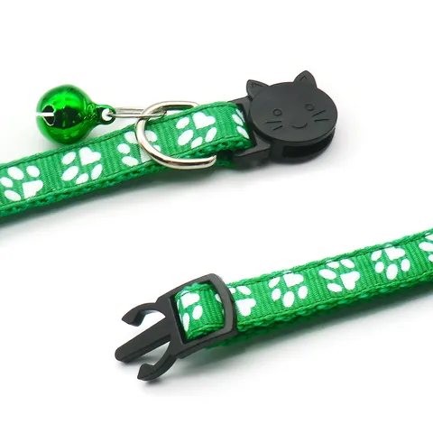 Pet Collar Small Dog Cat Collar Adjustable Nylon Pet Necklace with Bell and Safety Buckle Cute Paw Print Design Pet Supplies