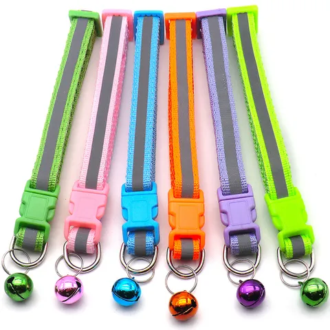 Reflective Pet Collar Adjustable Safety Cat Dog Collar With Bell Colorful Polypropylene Neck Strap For Walking