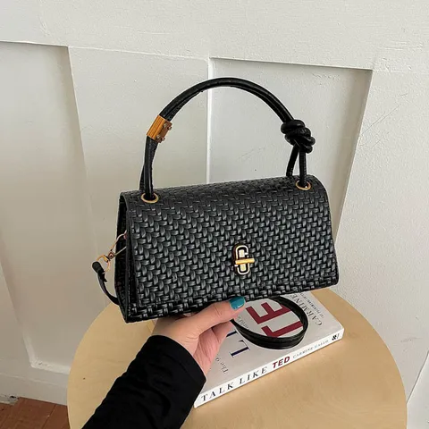 Womens Woven Leather Shoulder Bag Casual Commuter Crossbody Handbag Fashion Small Square Bag Top Handle Bag For Daily Use